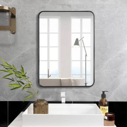 HUOVTR 24 in. W x 32 in. H Black Rectangle Framed Mirror