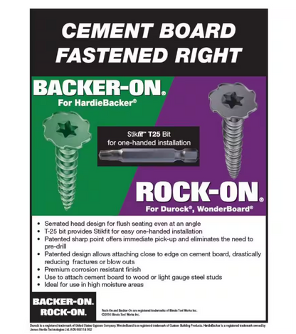 Rock-On #9 x 1-5/8 in. Serrated Flat Head Star Drive Cement Board Screws (575-Pack)