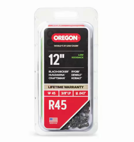 Oregon R45 Chainsaw Chain for 12 in. Bar, Fits Echo, Makita, Craftsman, Husqvarna, Ryobi and more