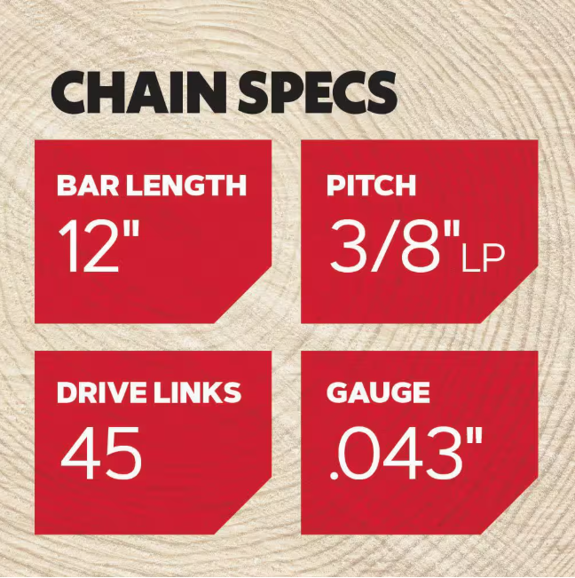 Oregon R45 Chainsaw Chain for 12 in. Bar, Fits Echo, Makita, Craftsman, Husqvarna, Ryobi and more