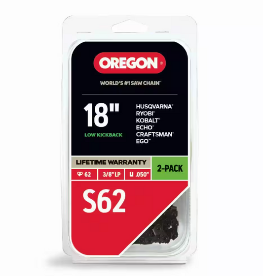 Oregon S62 Chainsaw Chain for 18 in. Bar, Fits Husqvarna, Echo, Poulan, Craftsman, Homelite and More (2-Pack)