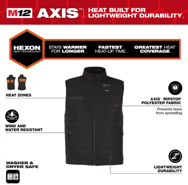 Milwaukee Men's 2X-Large M12 12V Lithium-Ion Cordless AXIS Black Heated Vest (Vest Only)