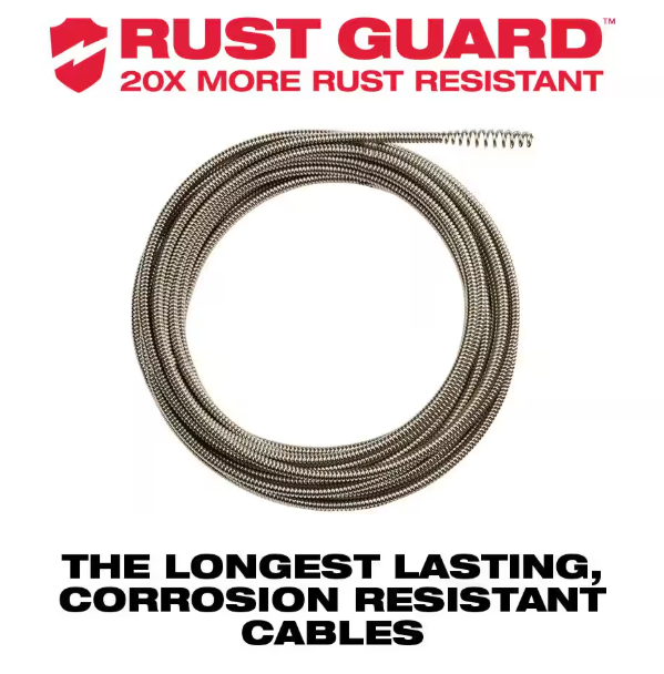 Milwaukee 1/4 in. x 25 ft. Inner Core Bulb Head Cable with Rustguard for Drain Snake