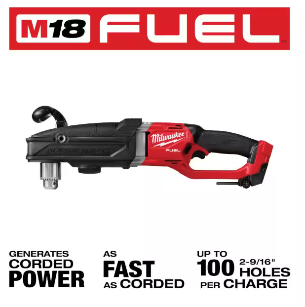 Milwaukee M18 FUEL 18V Lithium-Ion Brushless Cordless GEN 2 SUPER HAWG 1/2 in. Right Angle Drill (Tool-Only)