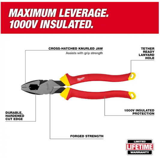 Milwaukee 1000V Insulated 9 in. Lineman's Pliers