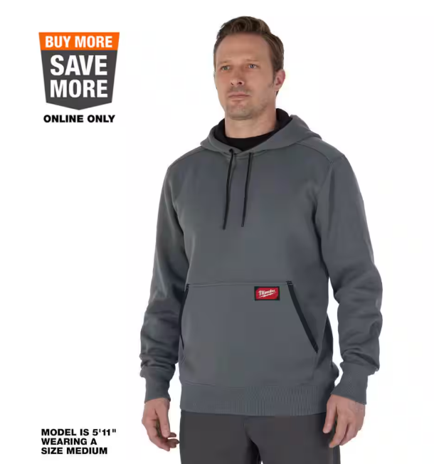 Milwaukee Men's Large Gray Midweight Cotton/Polyester Long-Sleeve Pullover Hoodie