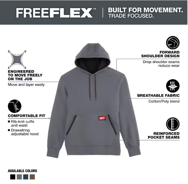 Milwaukee Men's Large Gray Midweight Cotton/Polyester Long-Sleeve Pullover Hoodie