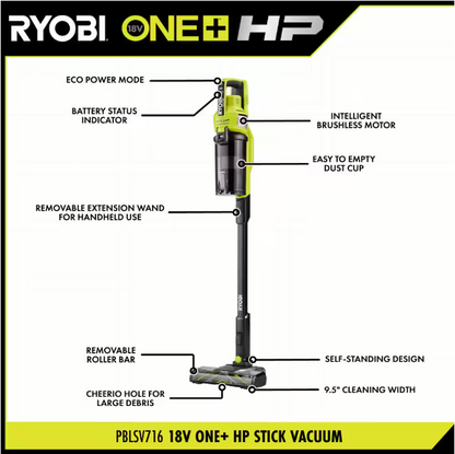 RYOBI ONE+ HP 18V Brushless Cordless Pet Stick Vacuum Cleaner Kit with 4.0 Ah HIGH PERFORMANCE Battery and Charger