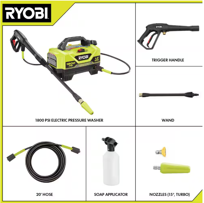 RYOBI 1800 PSI 1.2 GPM Cold Water Corded Electric Pressure Washer
