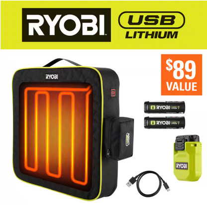 RYOBI USB Lithium Cordless Heated Cushion Kit with (2) 2.0 Ah Batteries and Charging Cable