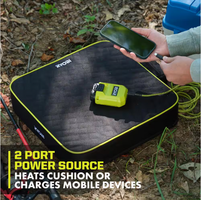 RYOBI USB Lithium Cordless Heated Cushion Kit with (2) 2.0 Ah Batteries and Charging Cable