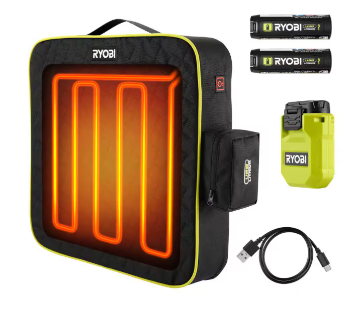 RYOBI USB Lithium Cordless Heated Cushion Kit with (2) 2.0 Ah Batteries and Charging Cable