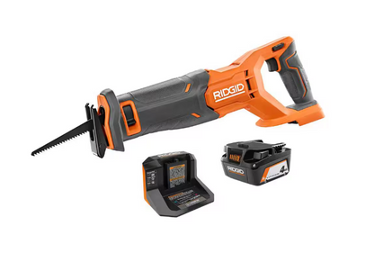 RIDGID 18V Cordless Reciprocating Saw Kit with 4.0 Ah Battery and Charger