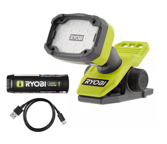 RYOBI USB Lithium Cordless Magnetic Clamp Light Kit with 2.0 Ah Battery and Charging Cable