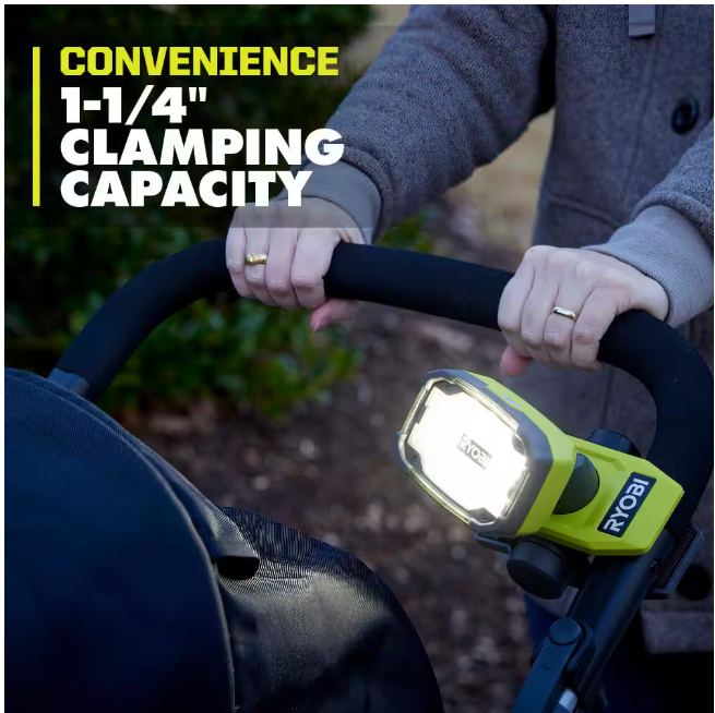 RYOBI USB Lithium Cordless Magnetic Clamp Light Kit with 2.0 Ah Battery and Charging Cable
