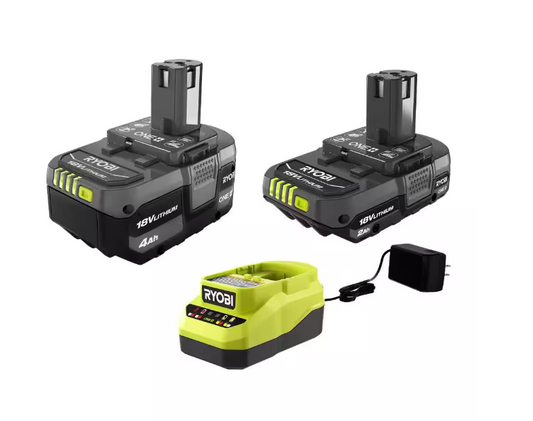 RYOBI ONE+ 18V Lithium-Ion Starter Kit with 2.0 Ah Battery, 4.0 Ah Battery, and Charger