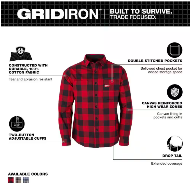 Milwaukee Men's Extra Large Red GRIDIRON Flannel Shirt
