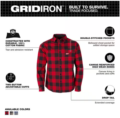 Milwaukee Men's Extra Large Red GRIDIRON Flannel Shirt