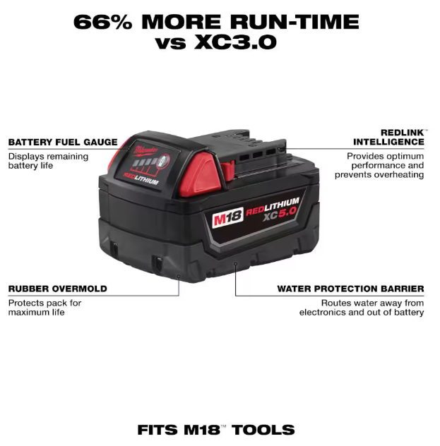 Milwaukee M18 18-Volt 5.0 Ah Lithium-Ion XC Extended Capacity Battery Pack