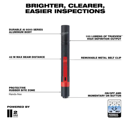 Milwaukee 100 Lumens Aluminum Pen Light with Clip