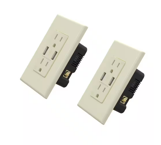 ELEGRP 4.0 Amp Dual USB Ports with Smart Chip, 15 Amp Duplex Tamper Resistant Outlet, Wall Plate Included, Almond (2-Pack)