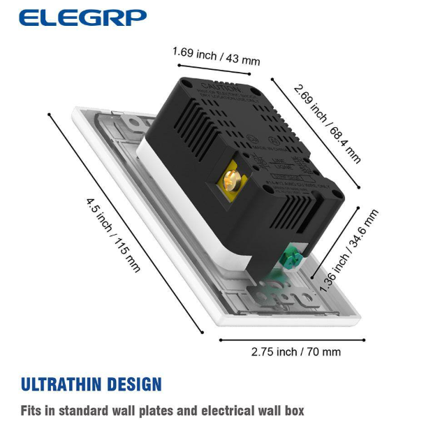 ELEGRP 4.0 Amp Dual USB Ports with Smart Chip, 15 Amp Duplex Tamper Resistant Outlet, Wall Plate Included, Almond (2-Pack)
