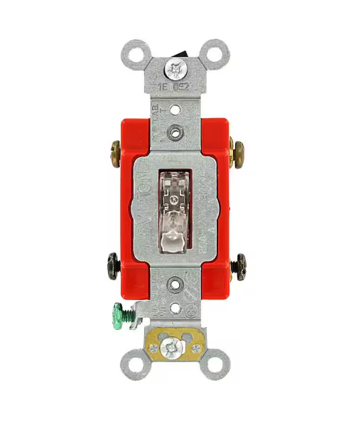 Leviton 20 Amp Industrial Grade Heavy Duty Double-Pole Pilot Light Toggle Switch, Clear
