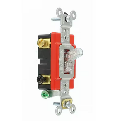Leviton 20 Amp Industrial Grade Heavy Duty Double-Pole Pilot Light Toggle Switch, Clear