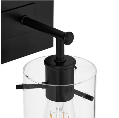 Hampton Bay Regan 29.25 in. 4-Light Matte Black Bathroom Vanity Light with Clear Glass Shades