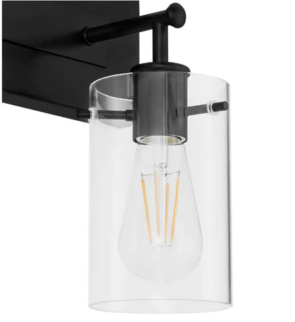 Hampton Bay Regan 29.25 in. 4-Light Matte Black Bathroom Vanity Light with Clear Glass Shades