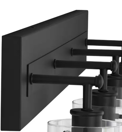 Hampton Bay Regan 29.25 in. 4-Light Matte Black Bathroom Vanity Light with Clear Glass Shades