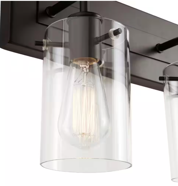 Hampton Bay Regan 29.25 in. 4-Light Matte Black Bathroom Vanity Light with Clear Glass Shades