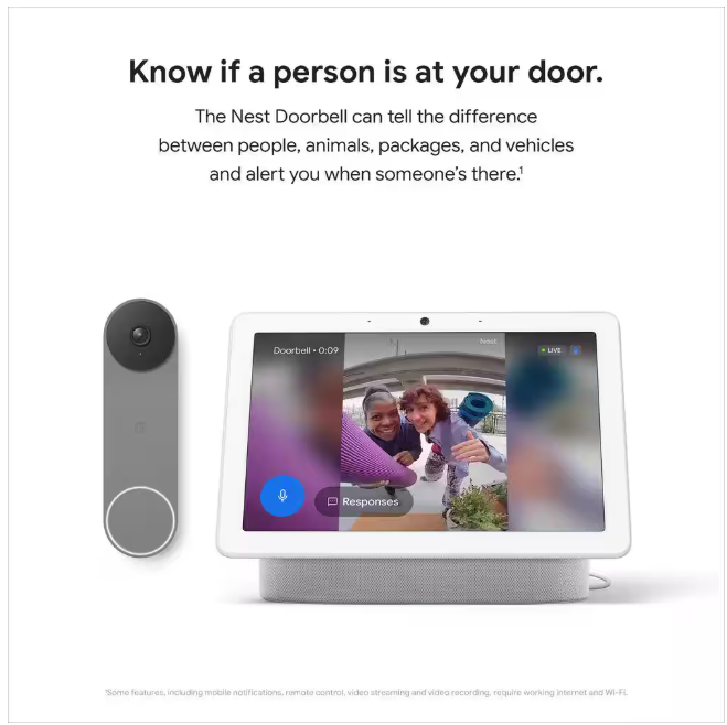 Google Nest Doorbell (Battery) - Smart Wi-Fi Video Doorbell Camera - Ash
