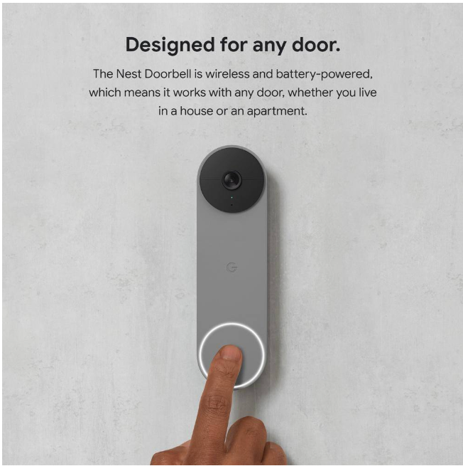 Google Nest Doorbell (Battery) - Smart Wi-Fi Video Doorbell Camera - Ash