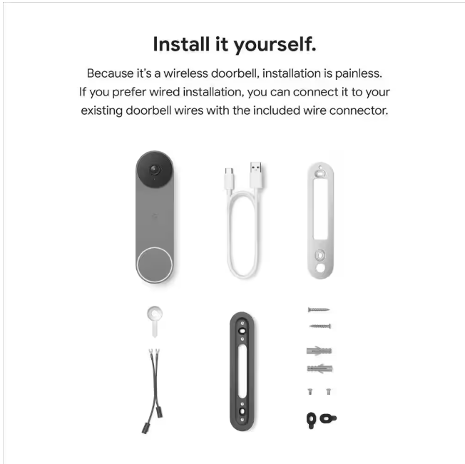 Google Nest Doorbell (Battery) - Smart Wi-Fi Video Doorbell Camera - Ash