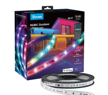 Govee RGBIC 36-Watt Equivalent 32.8 ft. Integrated LED Smart Color Changing Outdoor Black Wi-Fi Enabled Strip Light (1-Strip)