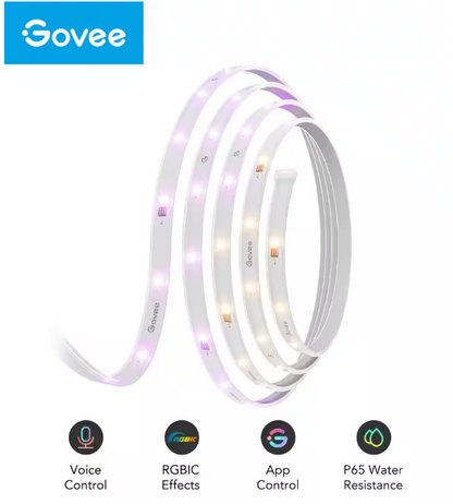Govee RGBIC 36-Watt Equivalent 32.8 ft. Integrated LED Smart Color Changing Outdoor Black Wi-Fi Enabled Strip Light (1-Strip)