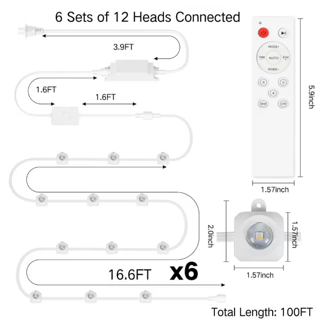 BICIK RGBIC Permanent 72 Light 100 ft. Outdoor Plug-In Integrated LED Novelty String-Light with IP65 Waterproof Housing