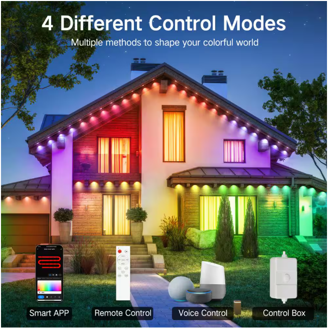 BICIK RGBIC Permanent 72 Light 100 ft. Outdoor Plug-In Integrated LED Novelty String-Light with IP65 Waterproof Housing