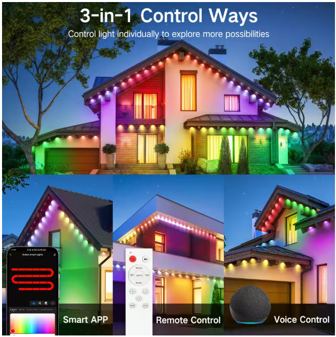 BICIK RGBIC Permanent 72 Light 100 ft. Outdoor Plug-In Integrated LED Novelty String-Light with IP65 Waterproof Housing