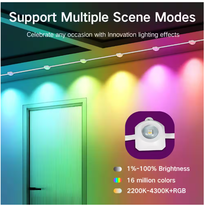BICIK RGBIC Permanent 72 Light 100 ft. Outdoor Plug-In Integrated LED Novelty String-Light with IP65 Waterproof Housing