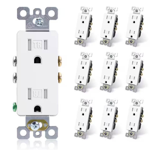 ELEGRP Decorative 15-Amp 125-Volt Residential Grade Self Grounding Tamper Resistant Duplex Outlet, White (10-Pack)