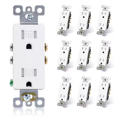 ELEGRP Decorative 15-Amp 125-Volt Residential Grade Self Grounding Tamper Resistant Duplex Outlet, White (10-Pack)