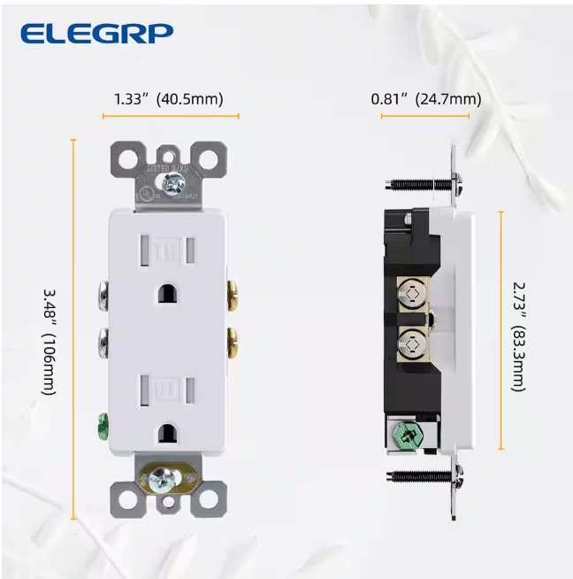 ELEGRP Decorative 15-Amp 125-Volt Residential Grade Self Grounding Tamper Resistant Duplex Outlet, White (10-Pack)