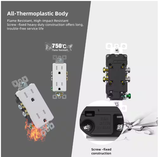 ELEGRP Decorative 15-Amp 125-Volt Residential Grade Self Grounding Tamper Resistant Duplex Outlet, White (10-Pack)