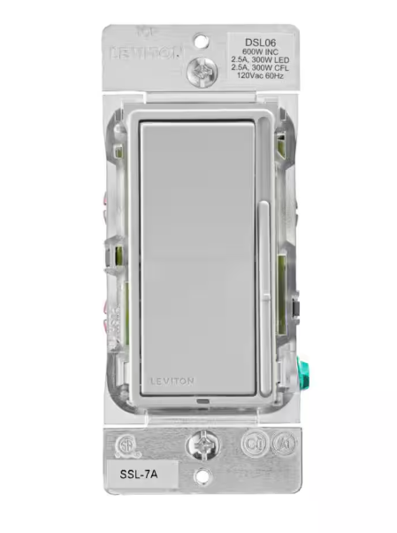 Leviton Decora 300-Watt Slide Single Pole LED 600-Watt Incandescent/Halogen Dimmer , Light Gray