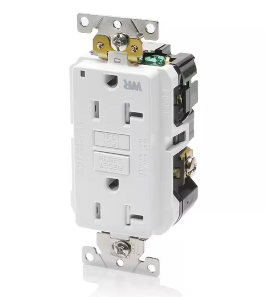 Leviton 20 Amp 125-Volt Self-Test Tamper/Weather Resistant Industrial Grade GFCI Duplex Outlet/Receptacle White (1-Pack)