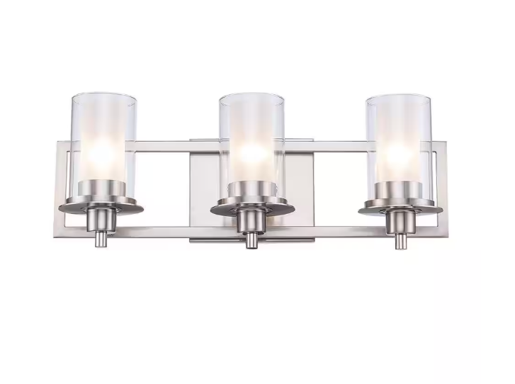 Bel Air Lighting 22 in. 3-Light Brushed Nickel Bathroom Vanity Light Fixture with Frosted Inner Glass and Clear Outer Glass