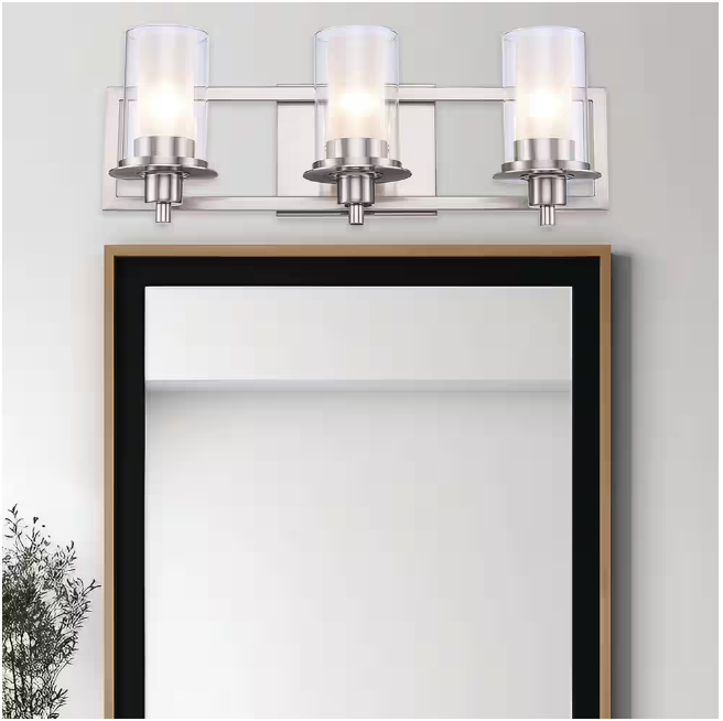 Bel Air Lighting 22 in. 3-Light Brushed Nickel Bathroom Vanity Light Fixture with Frosted Inner Glass and Clear Outer Glass
