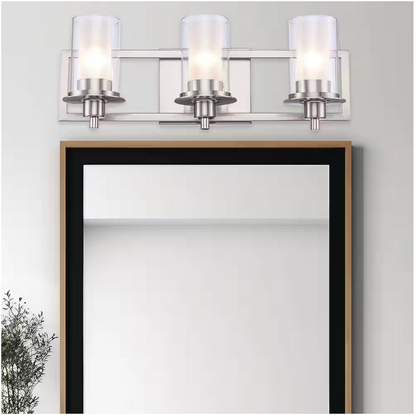 Bel Air Lighting 22 in. 3-Light Brushed Nickel Bathroom Vanity Light Fixture with Frosted Inner Glass and Clear Outer Glass